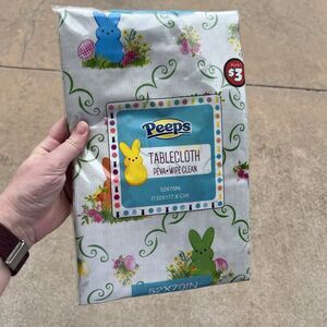 Peeps EASTER Vinyl PEVA Tablecloth 52x70 Oblong Wipe Clean Colorful Bunnies NWT